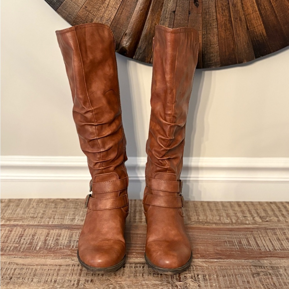 Women's Tall Buckle Riding Boots - Brown - Picture 2 of 10